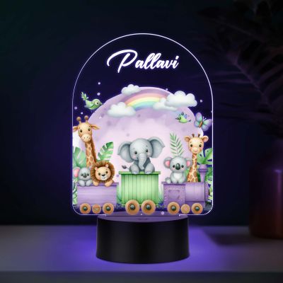 Personalized Safari Animal Train UV Print 3D Multicolor LED Night Light Custom Name Kids Lamp